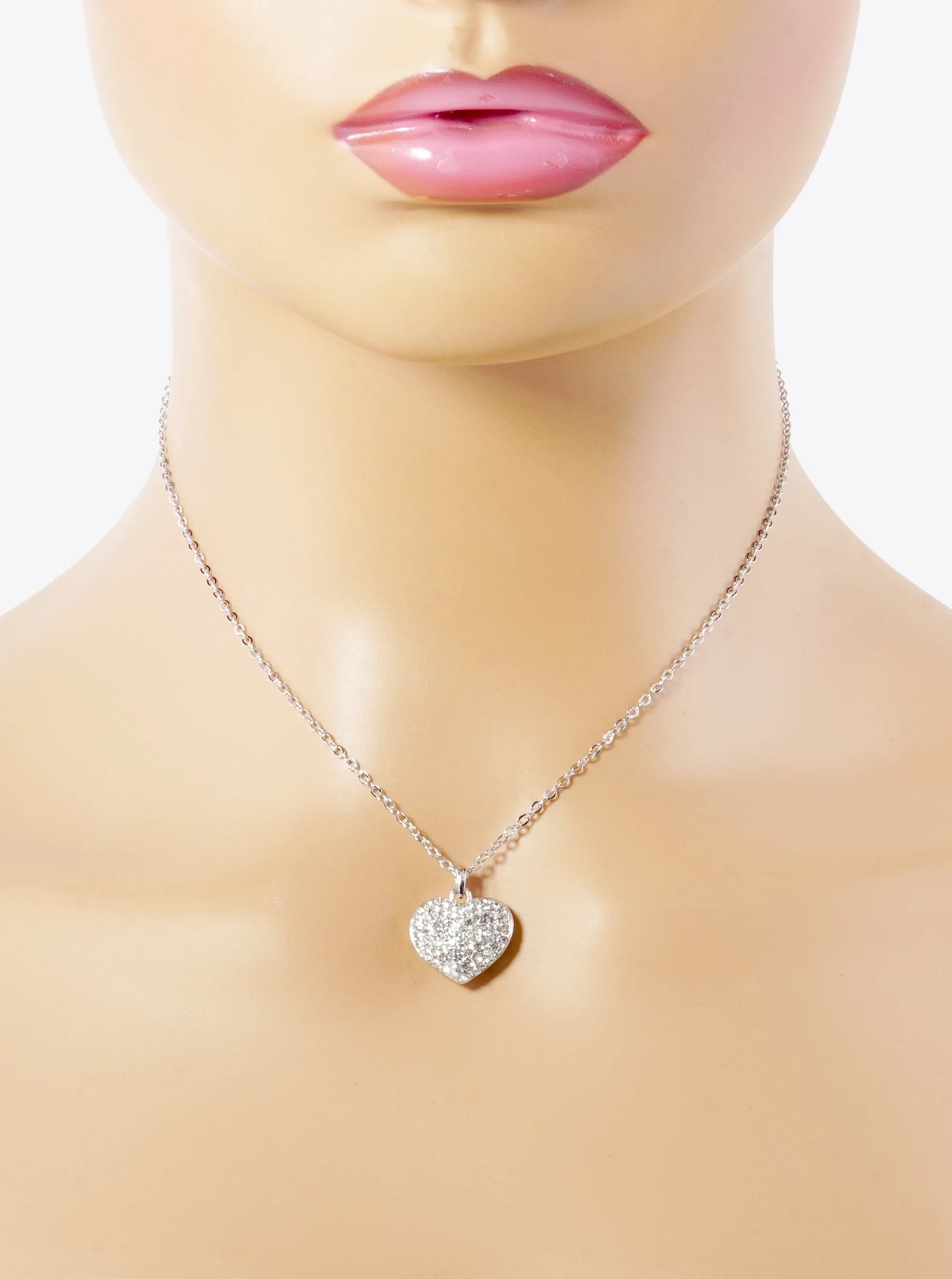 Crystal Pave 15mm Puffy Heart Pendant Necklace