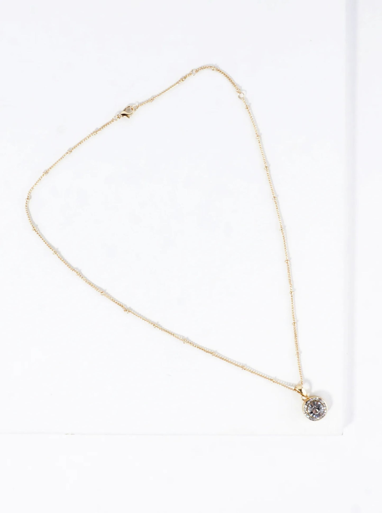 Crystal-Pave 15mm Round Bezel-Set Rhinestone Pendant Necklace