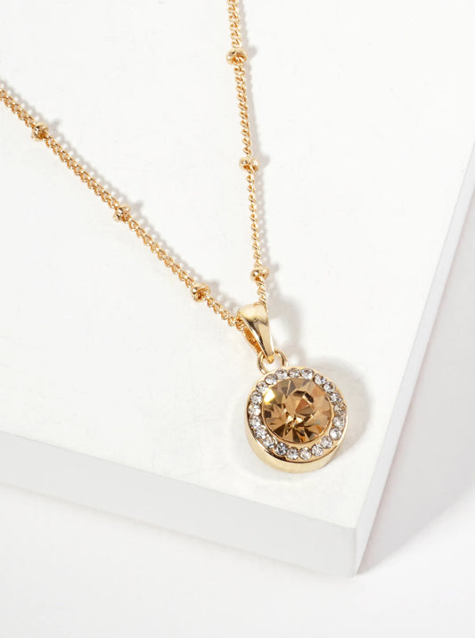 Crystal-Pave 15mm Round Bezel-Set Rhinestone Pendant Necklace