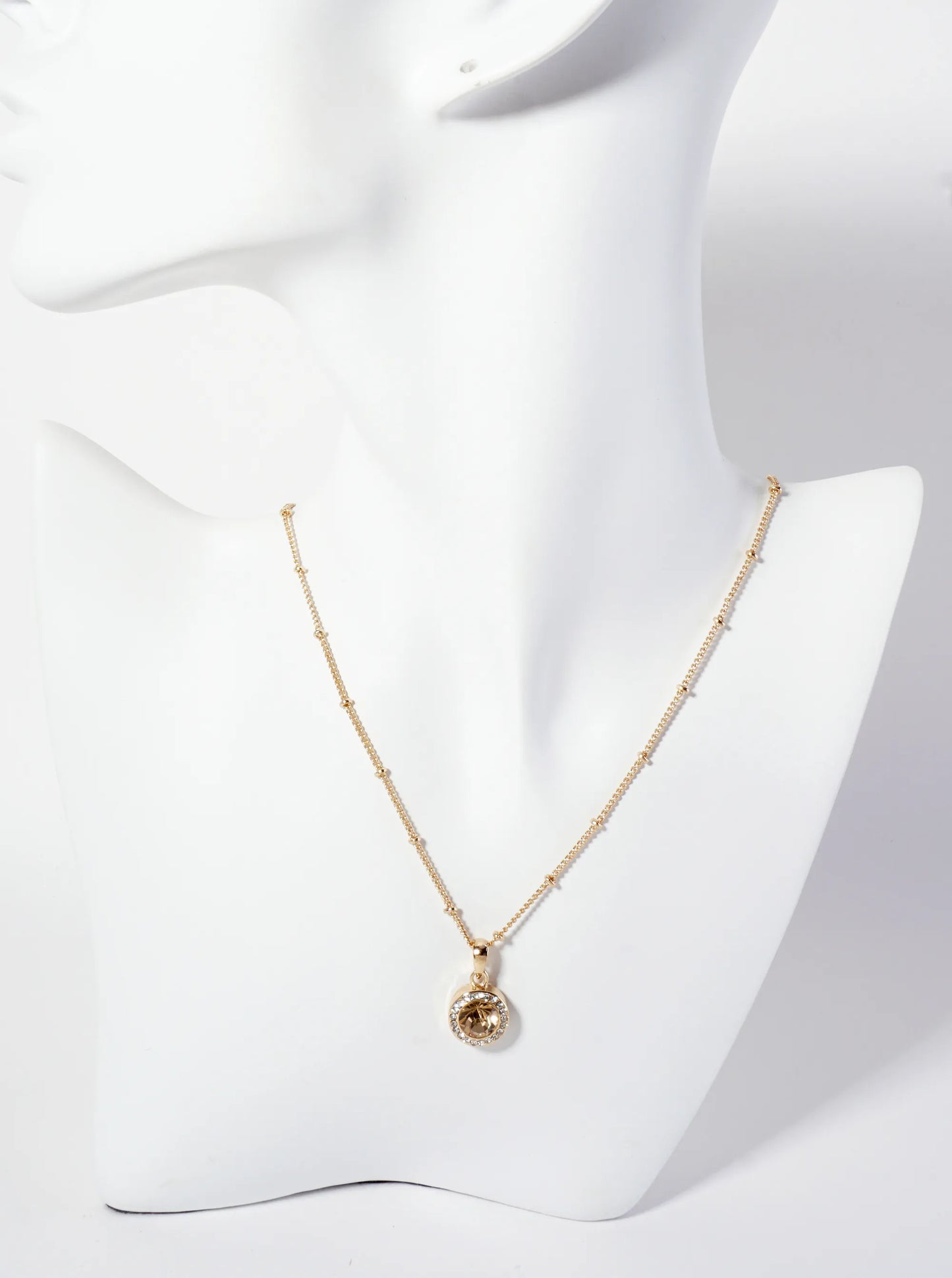 Crystal-Pave 15mm Round Bezel-Set Rhinestone Pendant Necklace