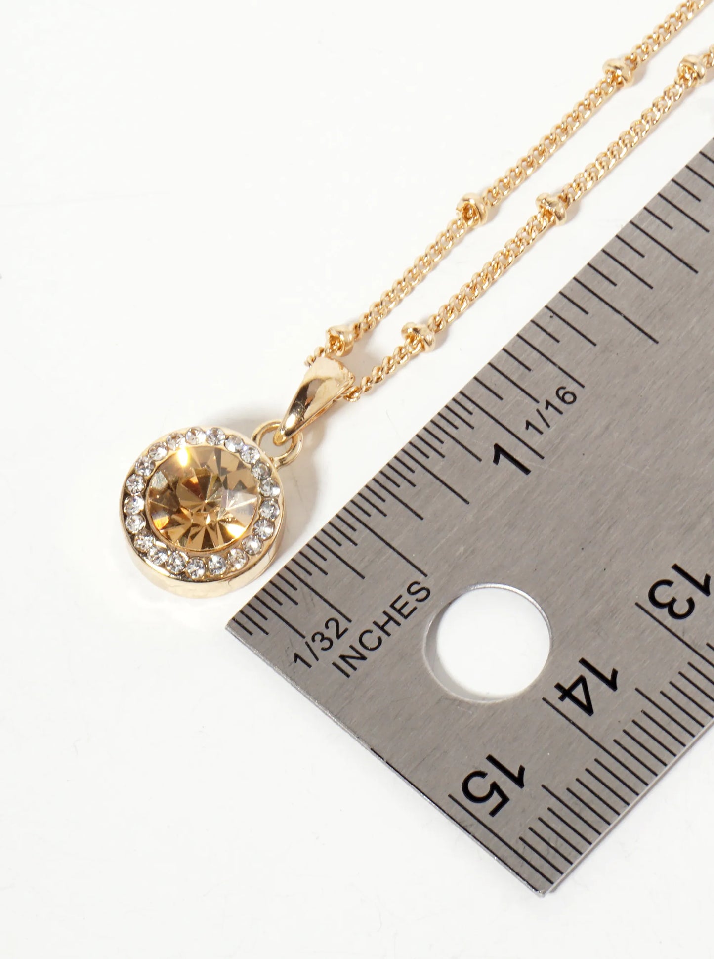 Crystal-Pave 15mm Round Bezel-Set Rhinestone Pendant Necklace