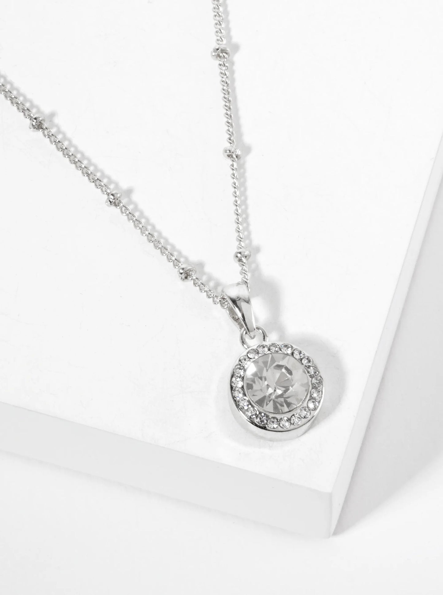 Crystal-Pave 15mm Round Bezel-Set Rhinestone Pendant Necklace