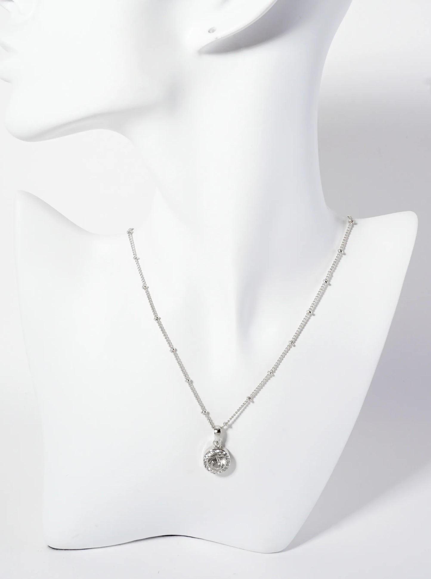 Crystal-Pave 15mm Round Bezel-Set Rhinestone Pendant Necklace