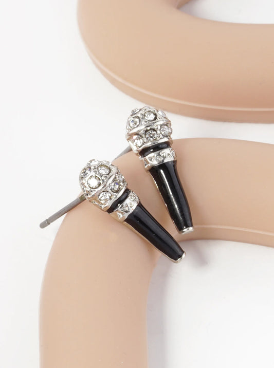 Crystal Pave 15mm Tiny Microphone Stud Earrings