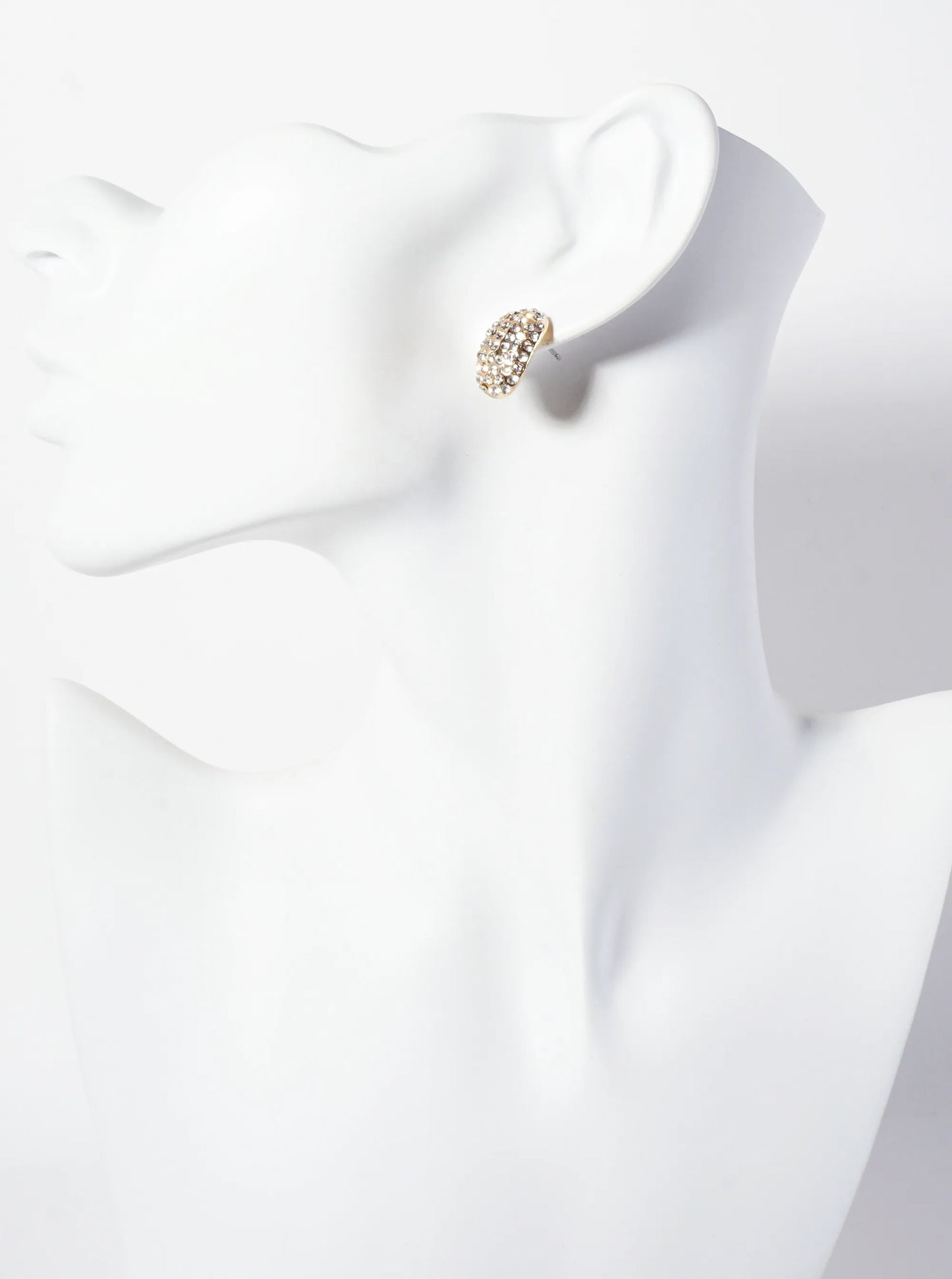 Crystal-Pave 17mm Curved Oval Stud Earrings