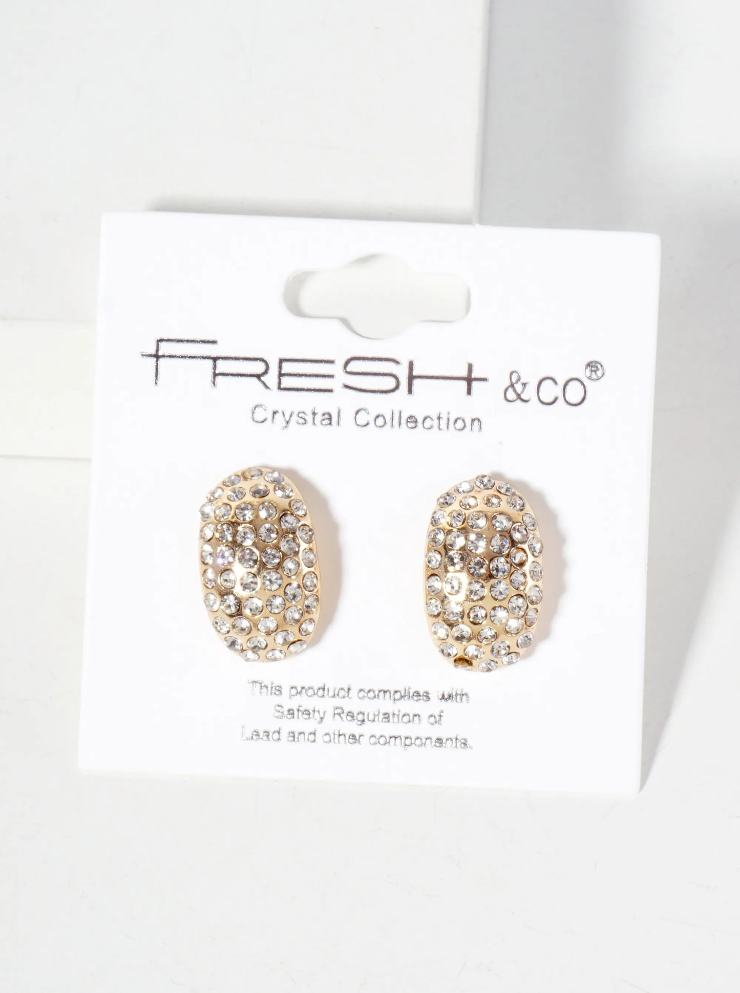 Crystal-Pave 17mm Curved Oval Stud Earrings