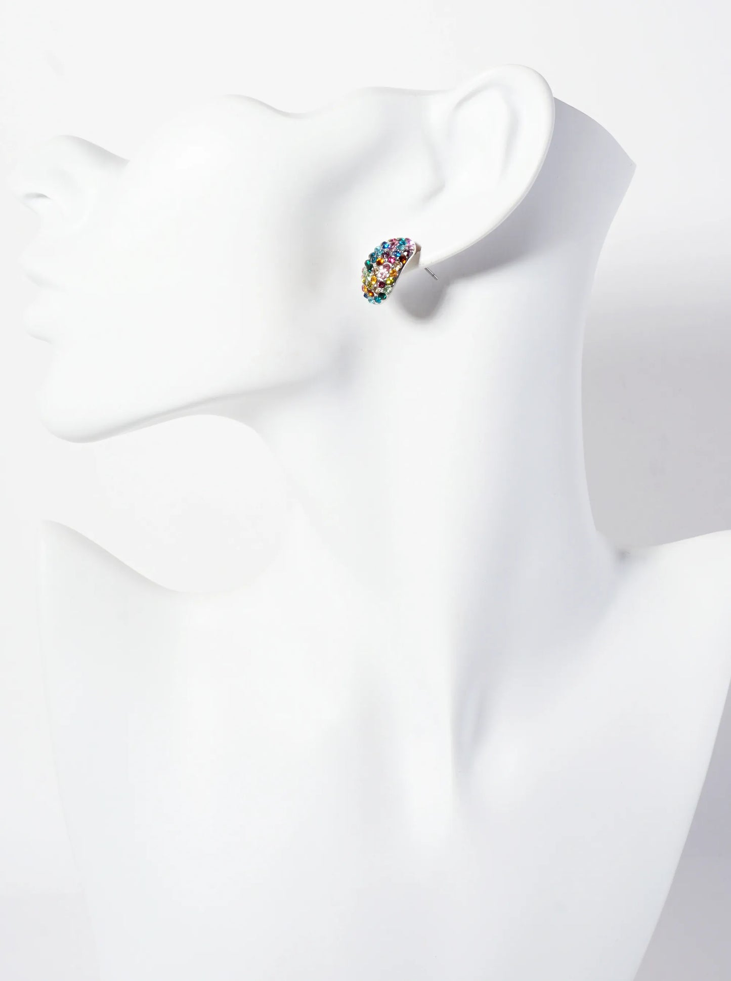 Crystal-Pave 17mm Curved Oval Stud Earrings