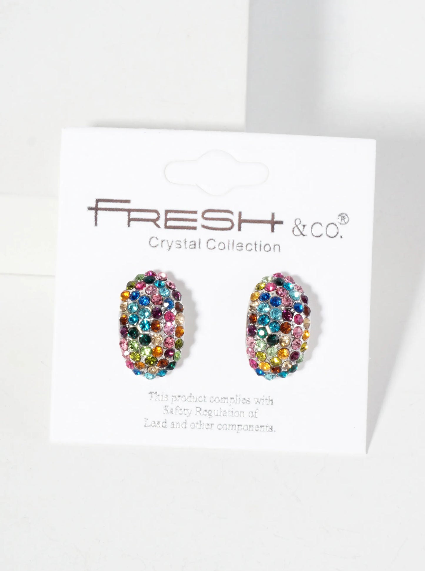 Crystal-Pave 17mm Curved Oval Stud Earrings