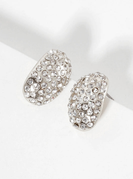 Crystal-Pave 17mm Curved Oval Stud Earrings