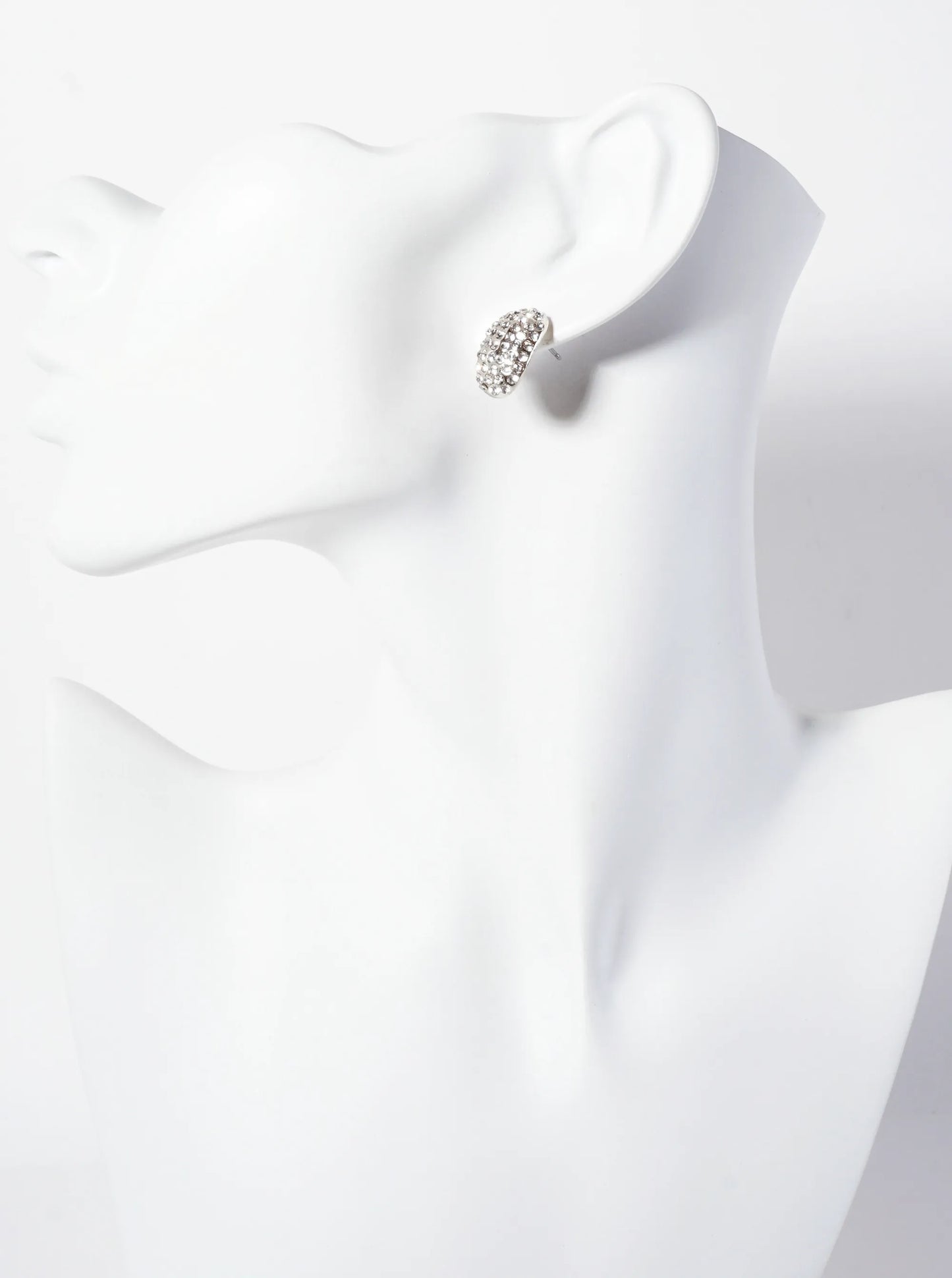 Crystal-Pave 17mm Curved Oval Stud Earrings