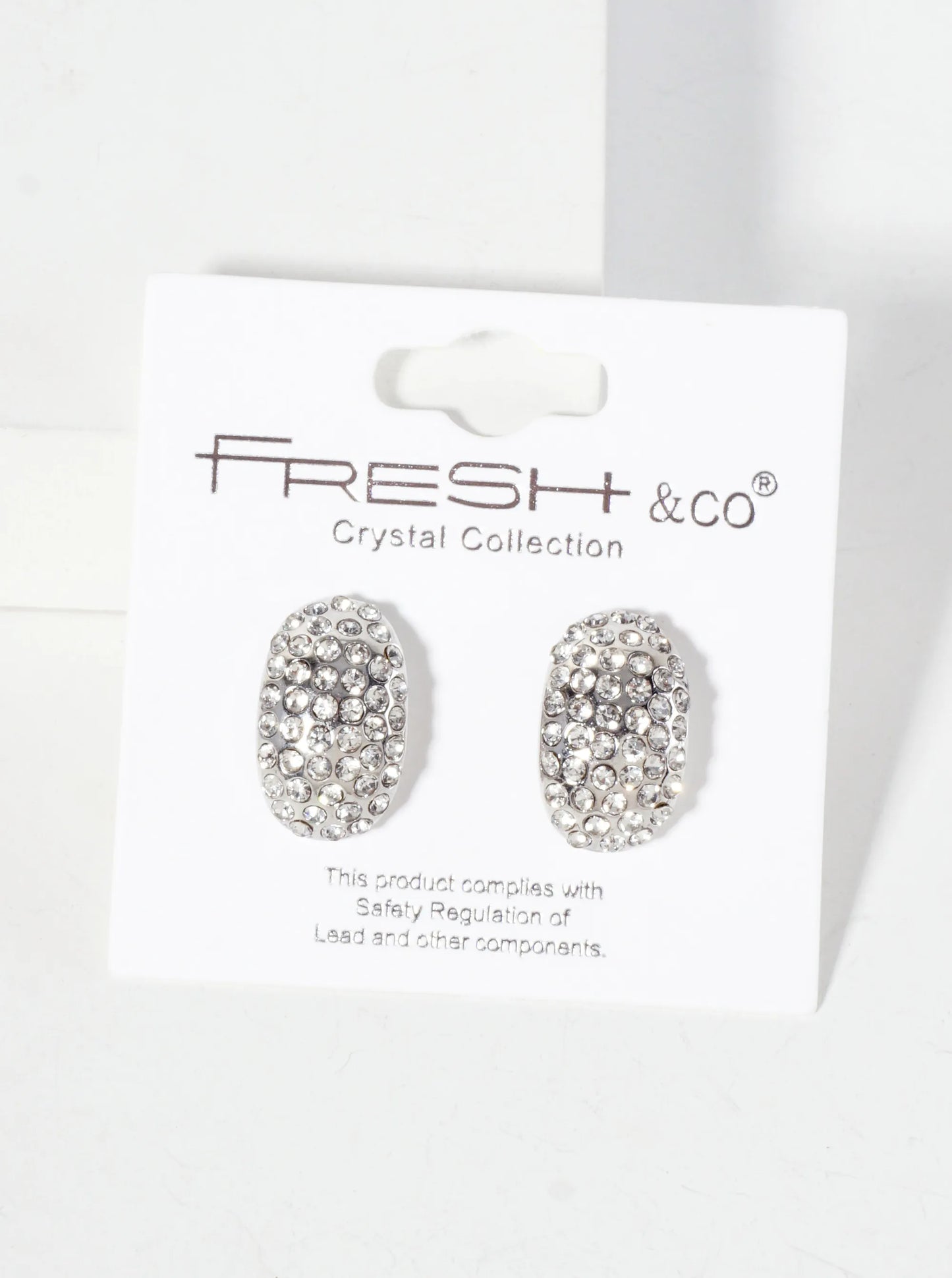 Crystal-Pave 17mm Curved Oval Stud Earrings