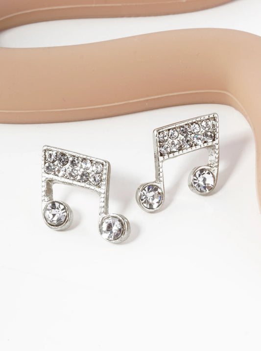 Crystal Pave 19mm Musical Note Stud Earrings