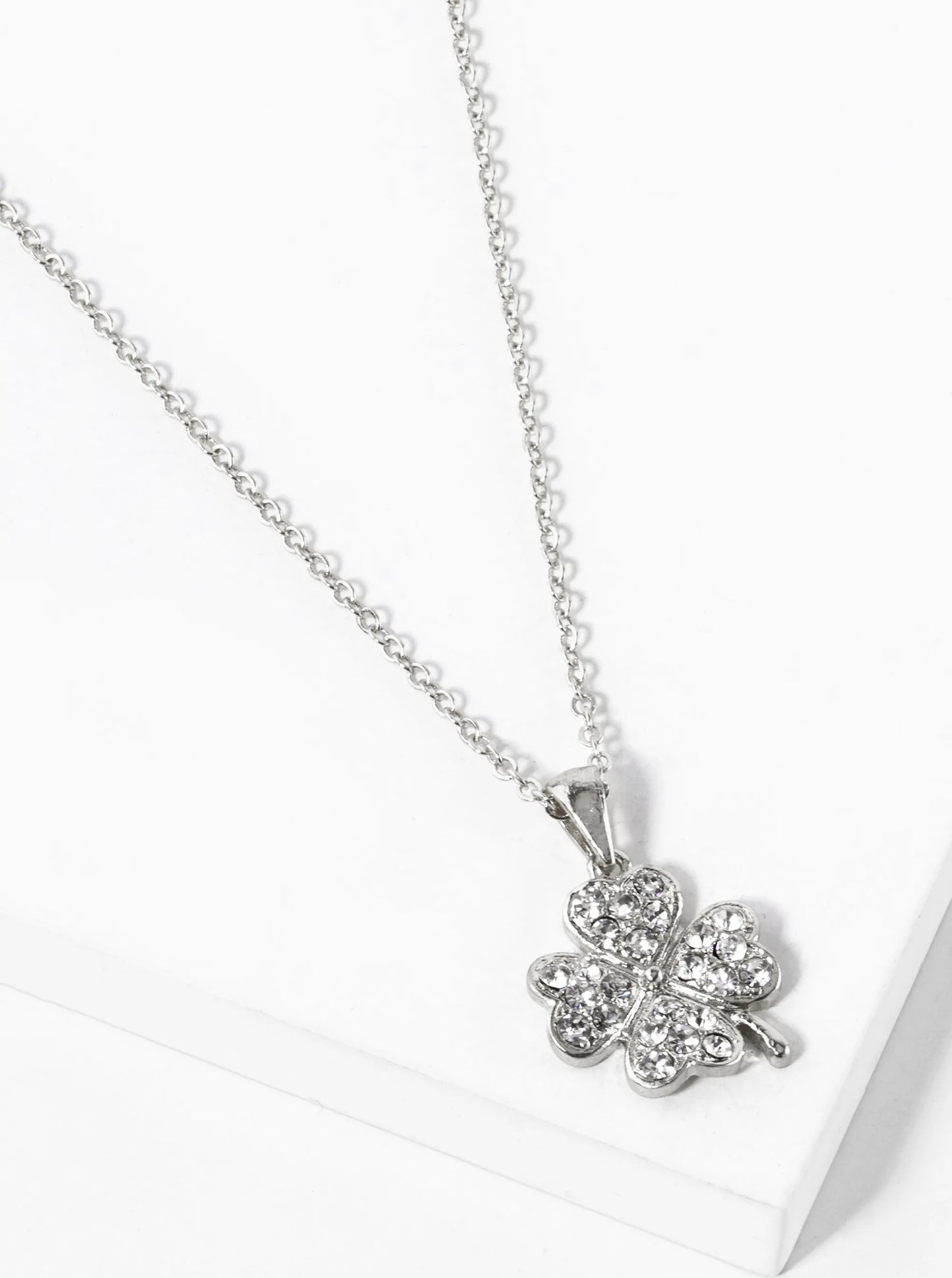 Crystal Pave 20mm Four-Leaf Clover Pendant Necklace