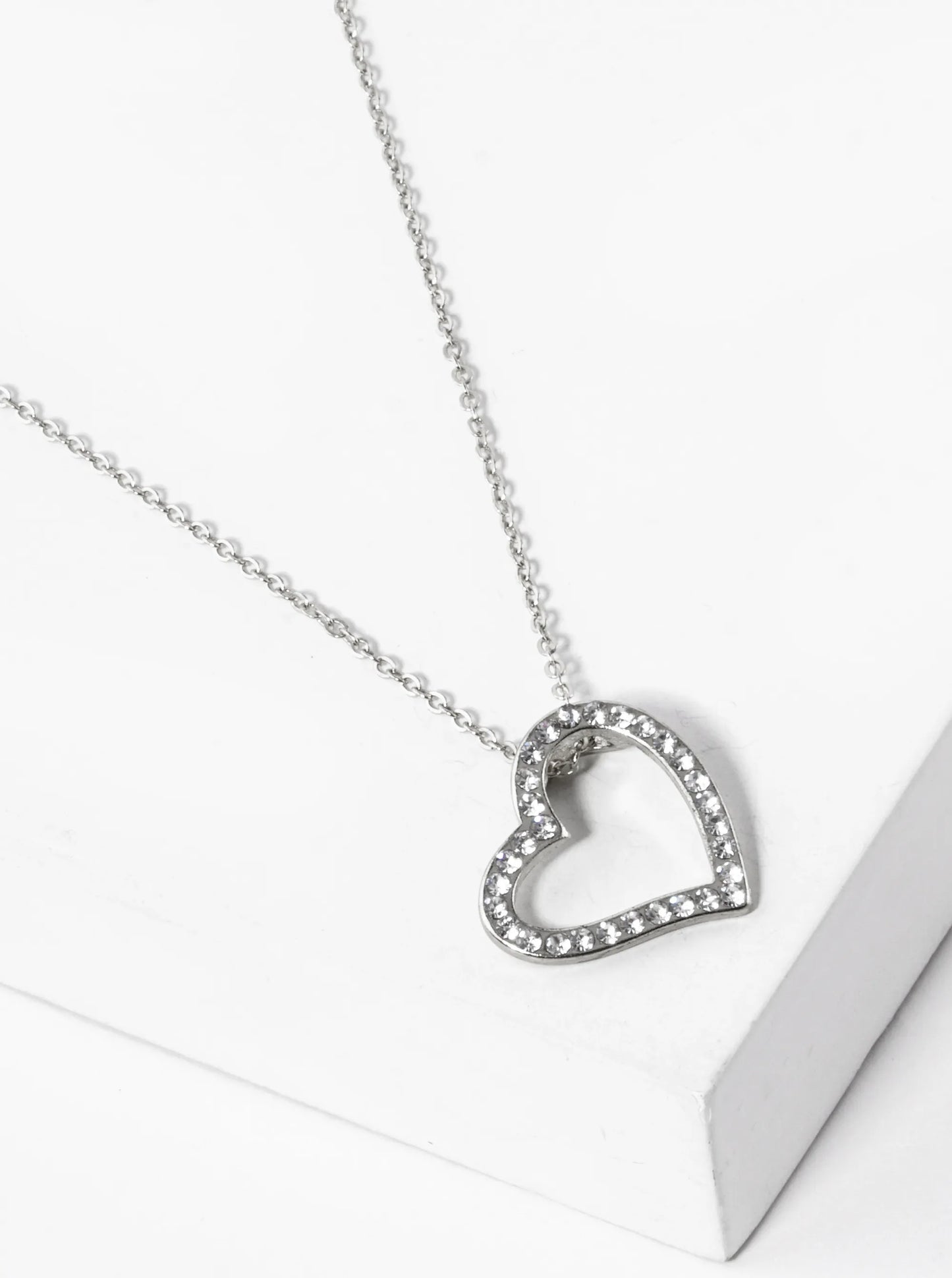 Crystal Pave 20mm Heart Pendant Necklace
