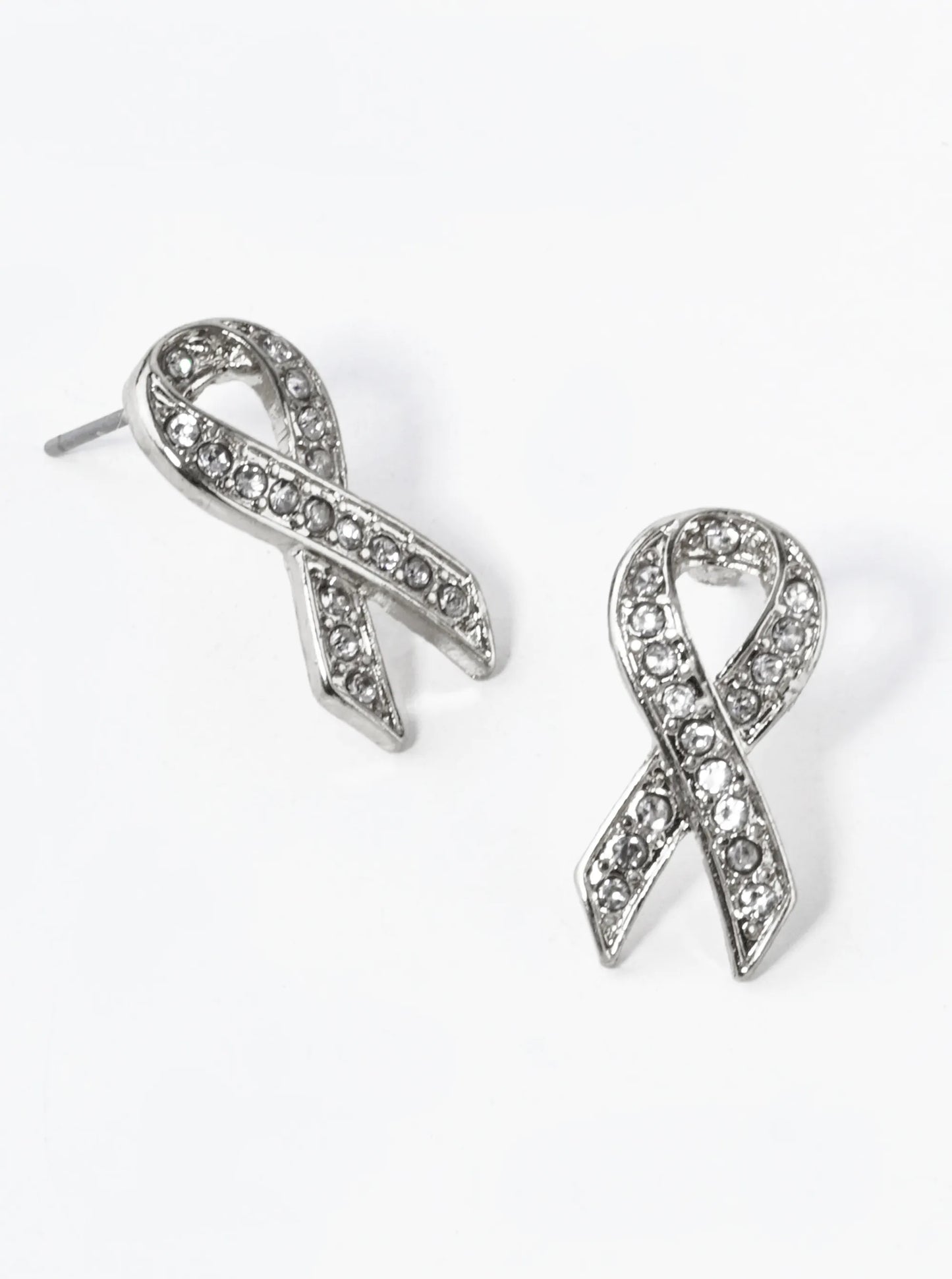 Crystal Pave 20mm Pink Ribbon Stud Earrings