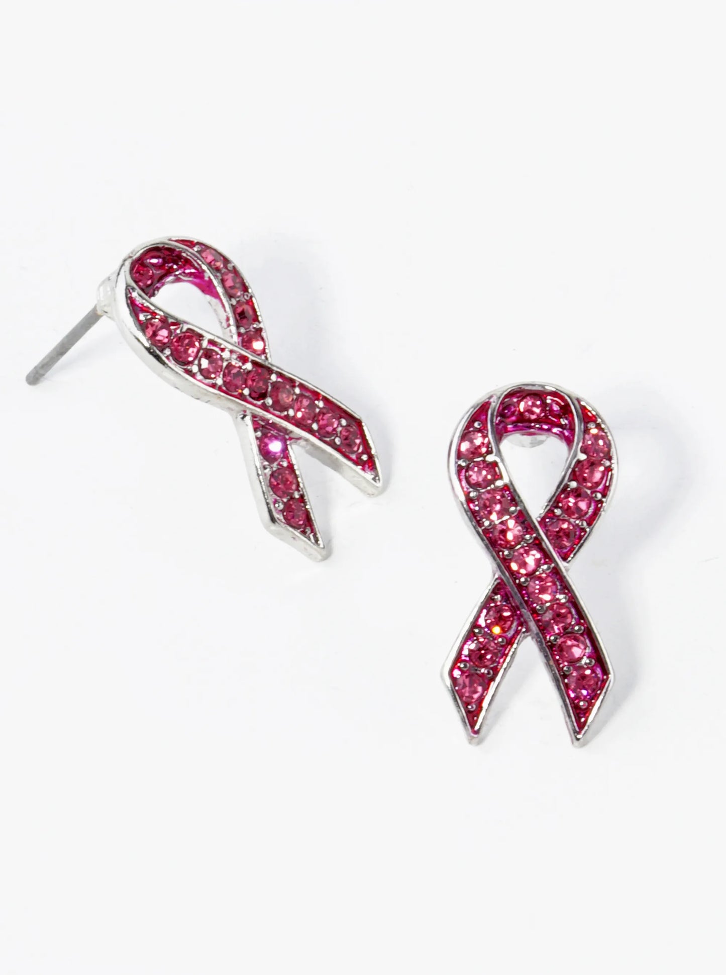 Crystal Pave 20mm Pink Ribbon Stud Earrings