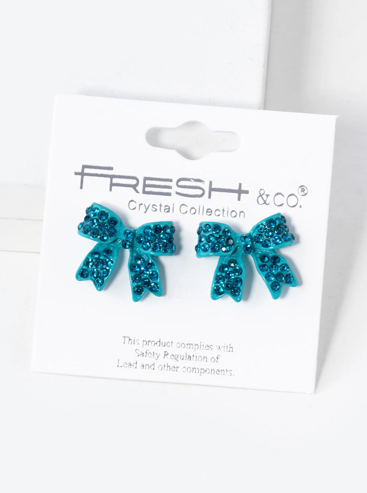 Crystal Pave 20mm Ribbon Bow Post Stud Earrings - Turquoise