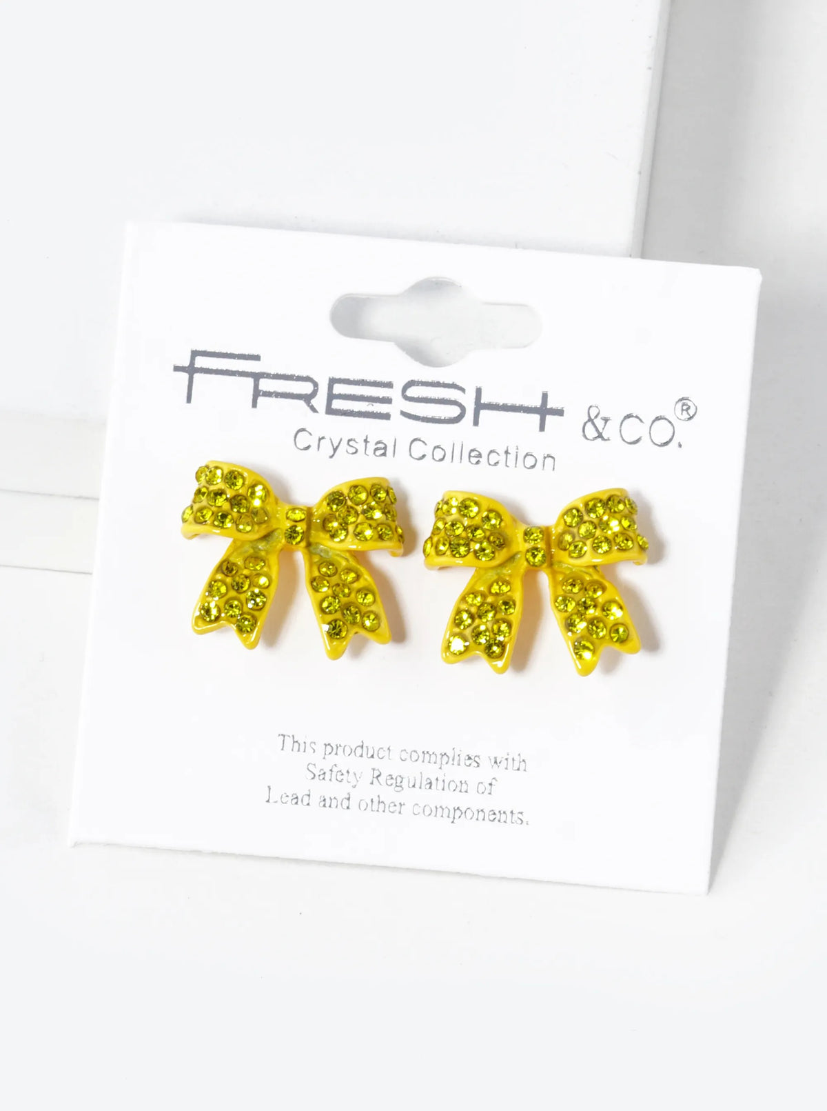 Crystal Pave 20mm Ribbon Bow Post Stud Earrings - Yellow