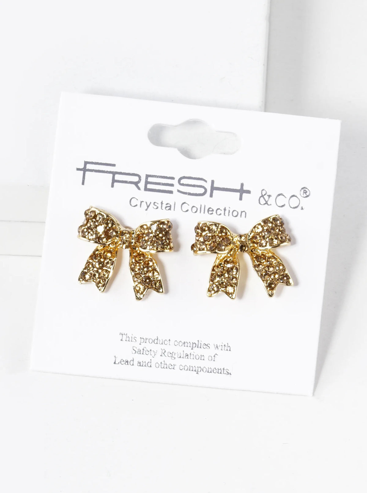 Crystal Pave 20mm Ribbon Bow Post Stud Earrings - Gold