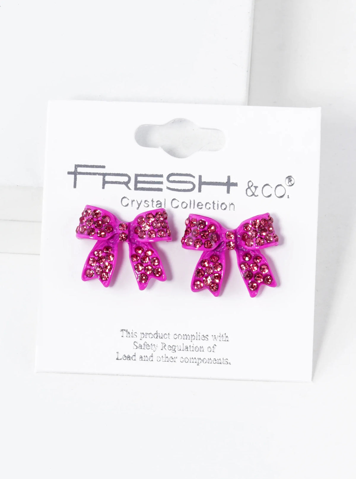 Crystal Pave 20mm Ribbon Bow Post Stud Earrings - Rose Pink