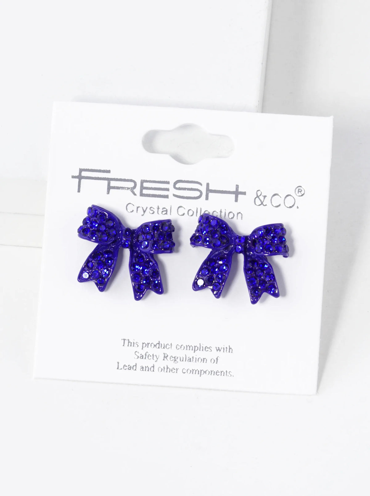 Crystal Pave 20mm Ribbon Bow Post Stud Earrings - Sapphire