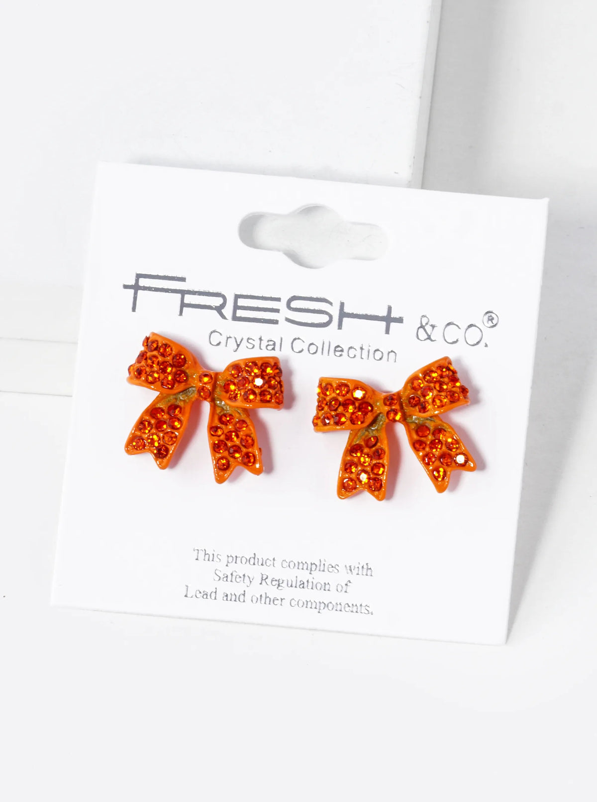 Crystal Pave 20mm Ribbon Bow Post Stud Earrings - Orange