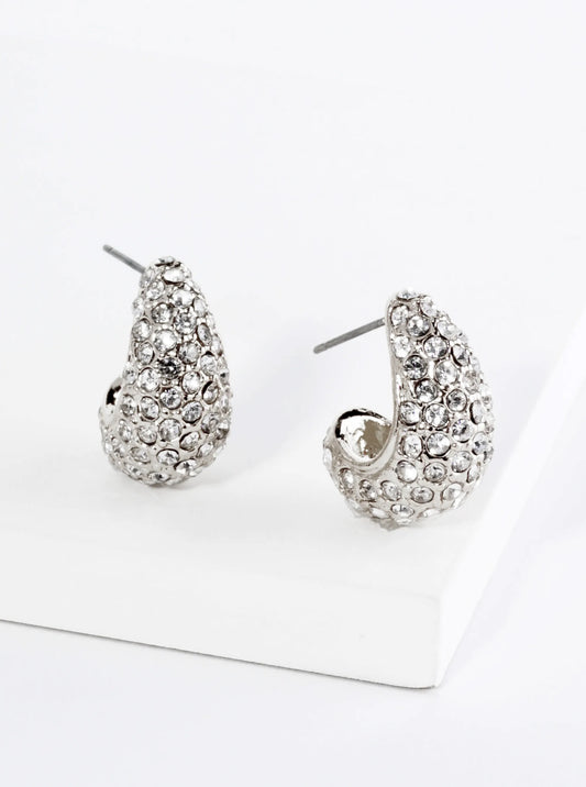 Crystal Pave 20mm Sparkling Puffy Teardrop Hoop Earrings