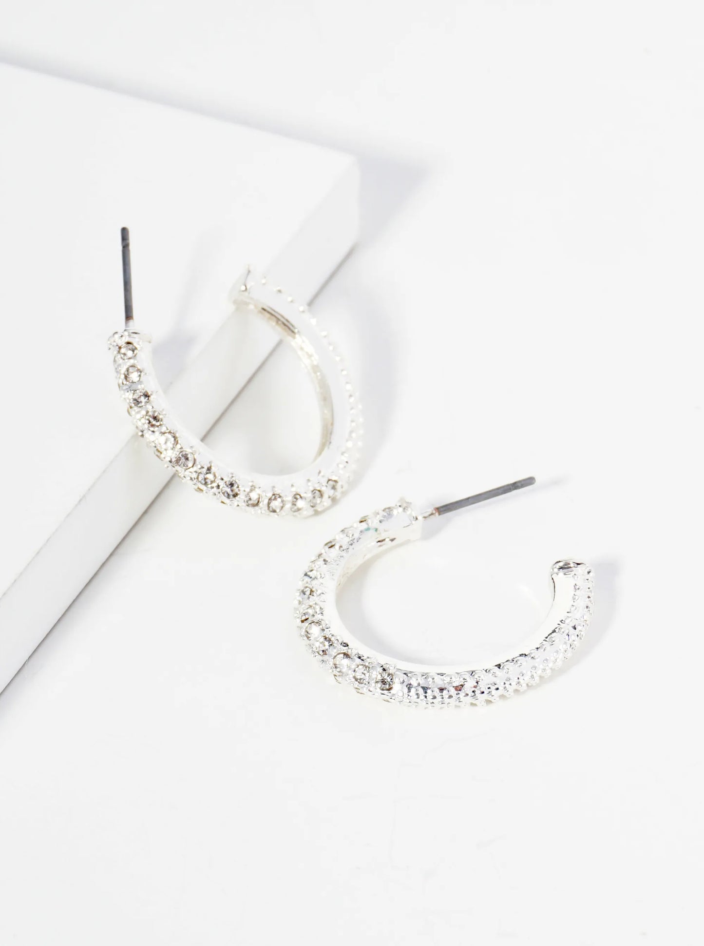 Crystal Pave 20mm Textured Open Hoop Earrings