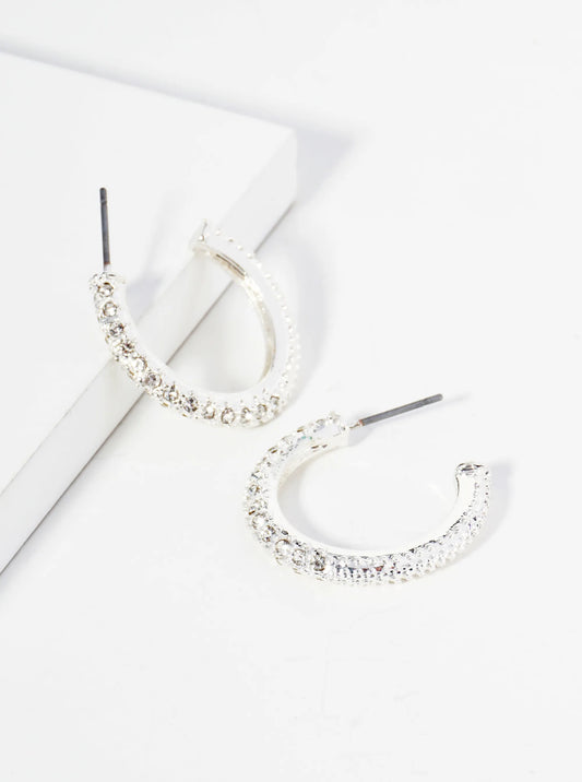 Crystal Pave 20mm Textured Open Hoop Earrings