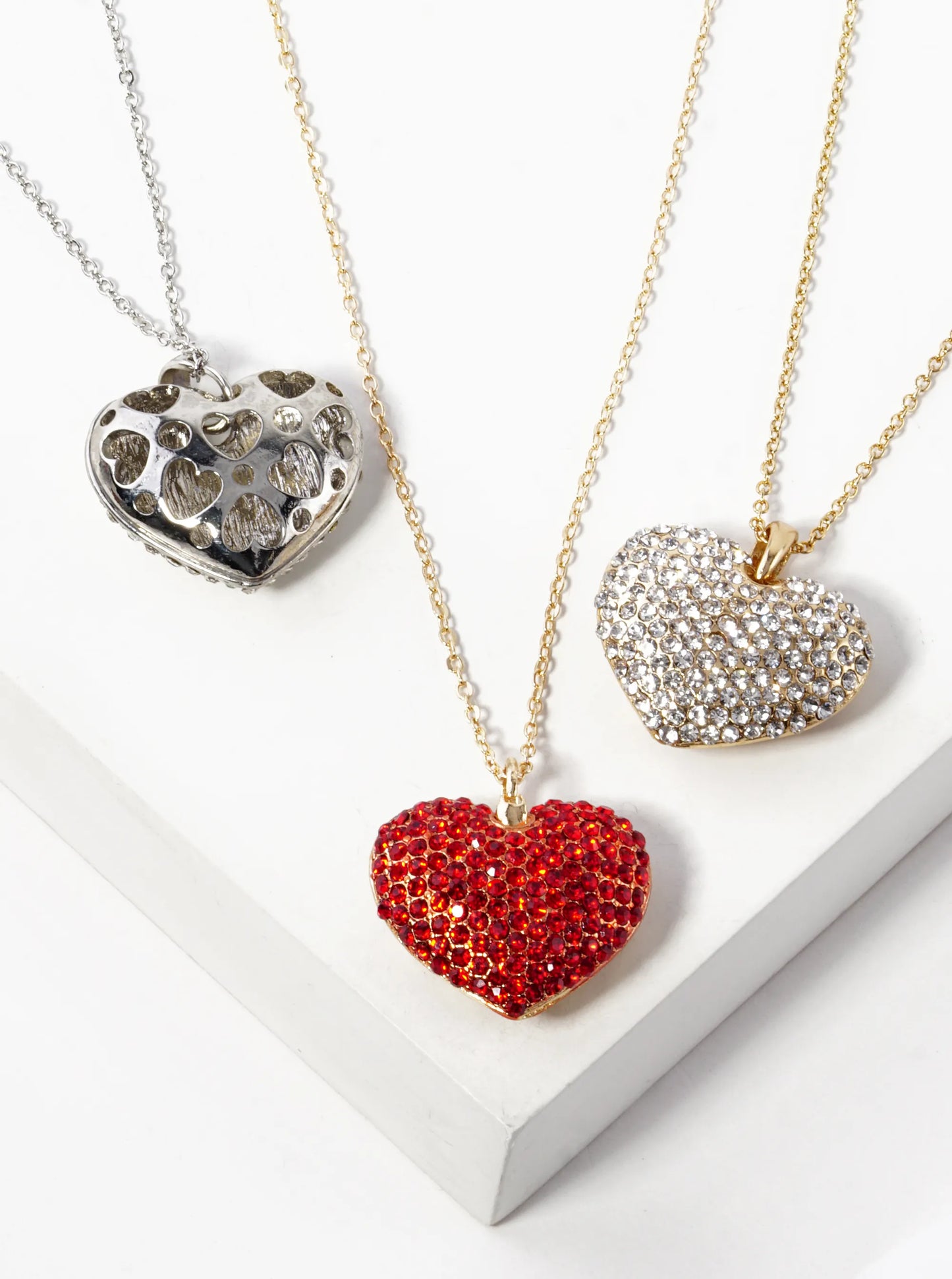 Crystal Pave 23mm Puffy Heart Pendant Necklace