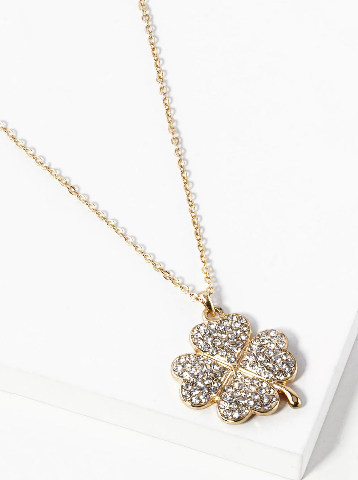 Crystal Pave 25mm Four-Leaf Clover Pendant Necklace
