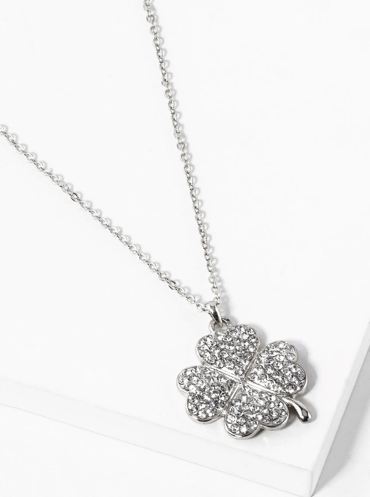 Crystal Pave 25mm Four-Leaf Clover Pendant Necklace