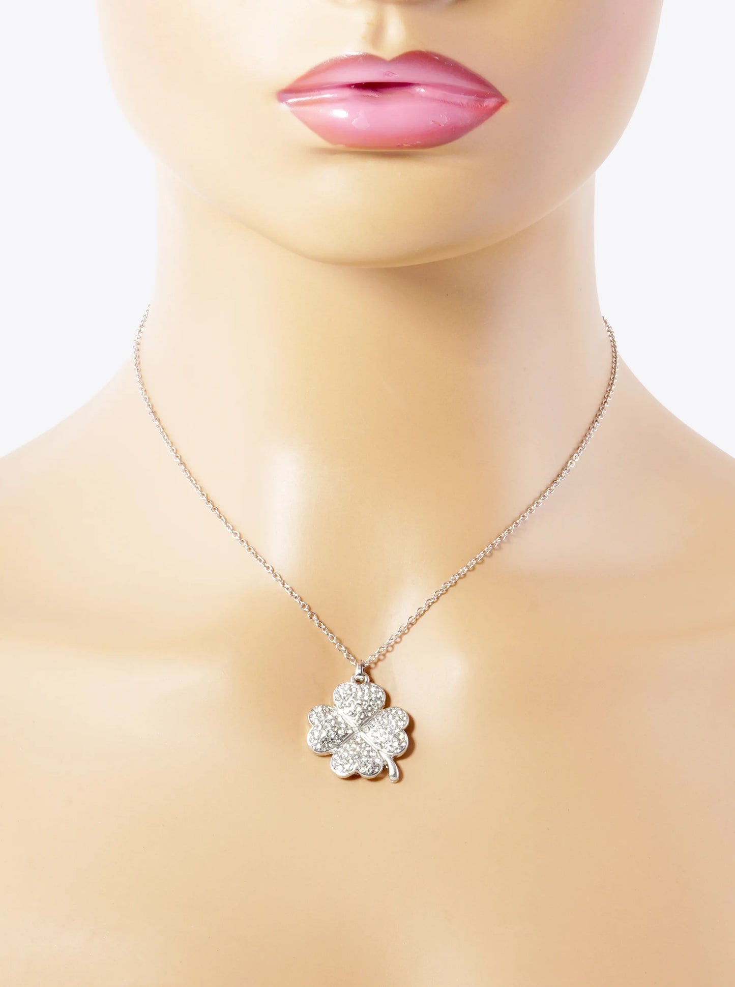 Crystal Pave 25mm Four-Leaf Clover Pendant Necklace