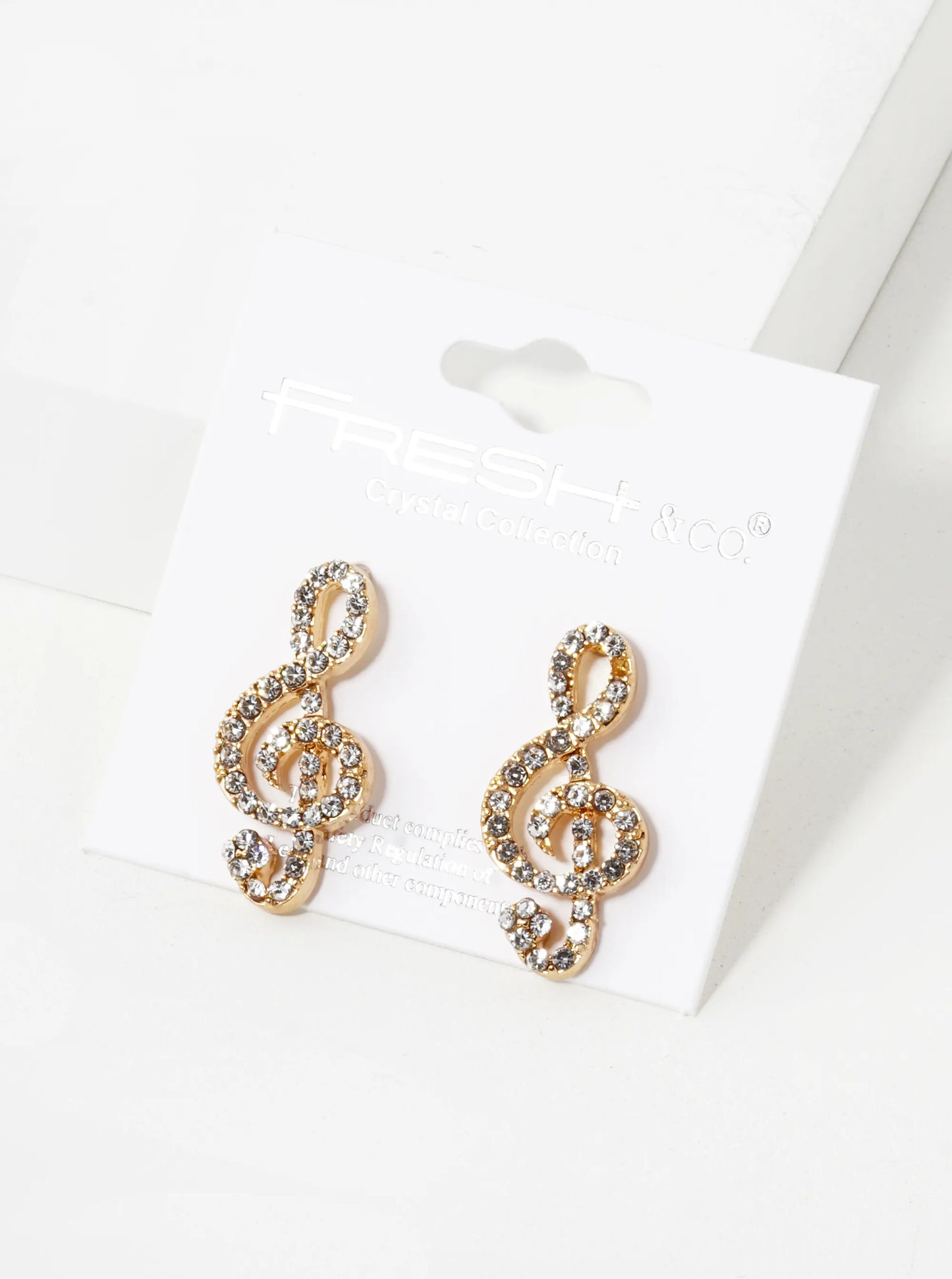 Crystal Pave 27mm Musical Note Stud Earrings