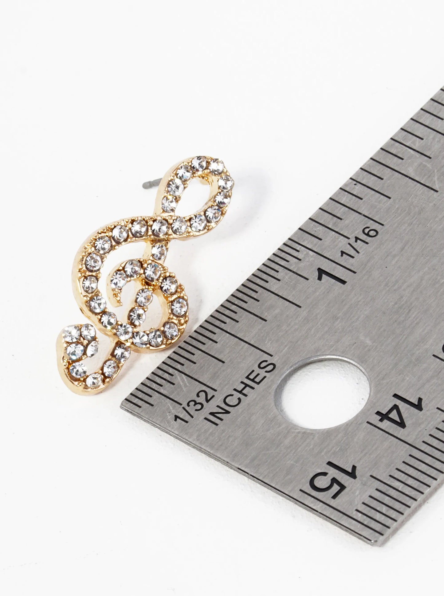 Crystal Pave 27mm Musical Note Stud Earrings
