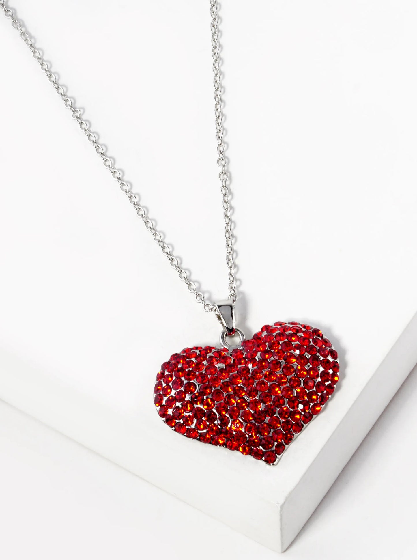 Crystal Pave 30mm Puffy Heart Pendant Necklace