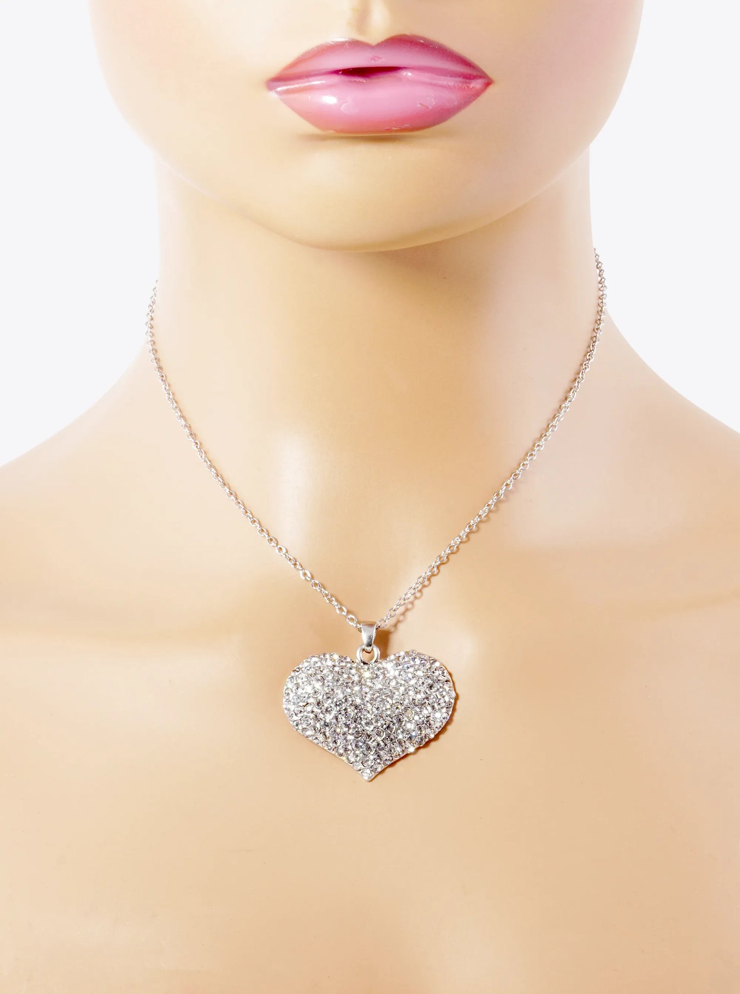Crystal Pave 30mm Puffy Heart Pendant Necklace