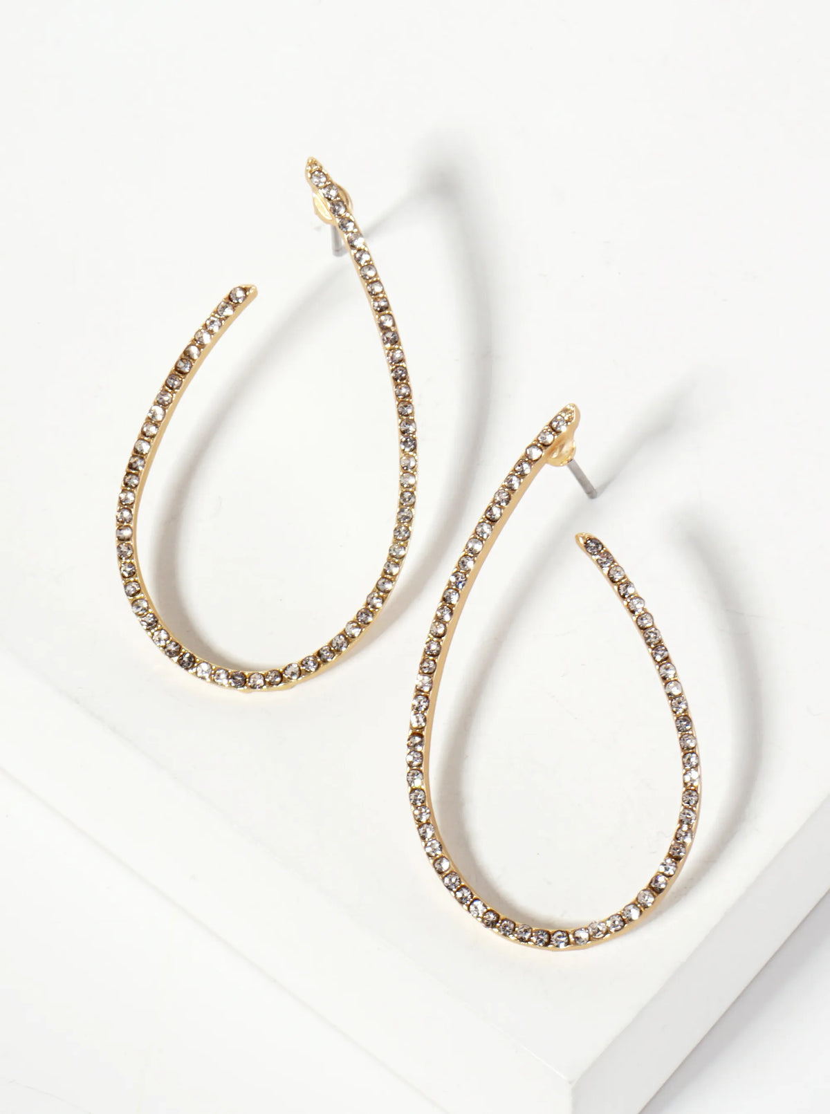 Crystal-Pave 40mm Front-Facing Teardrop Hoop Earrings