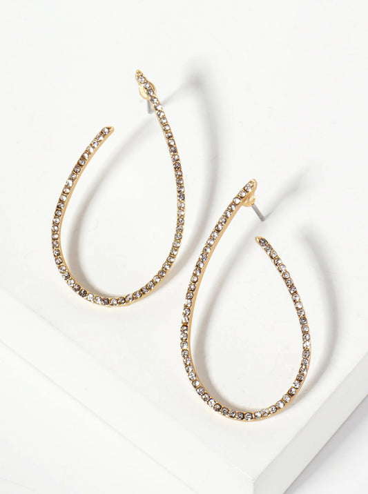 Crystal-Pave 40mm Front-Facing Teardrop Hoop Earrings