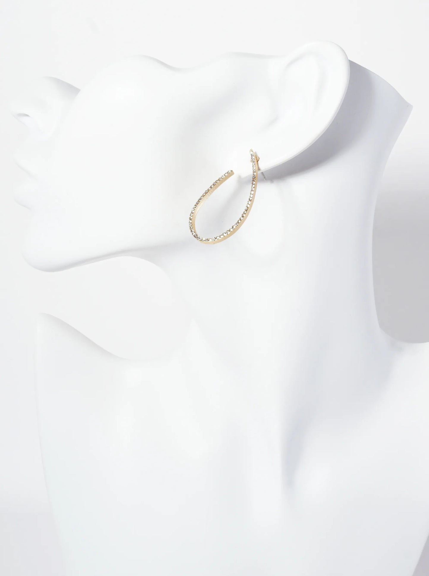 Crystal-Pave 40mm Front-Facing Teardrop Hoop Earrings