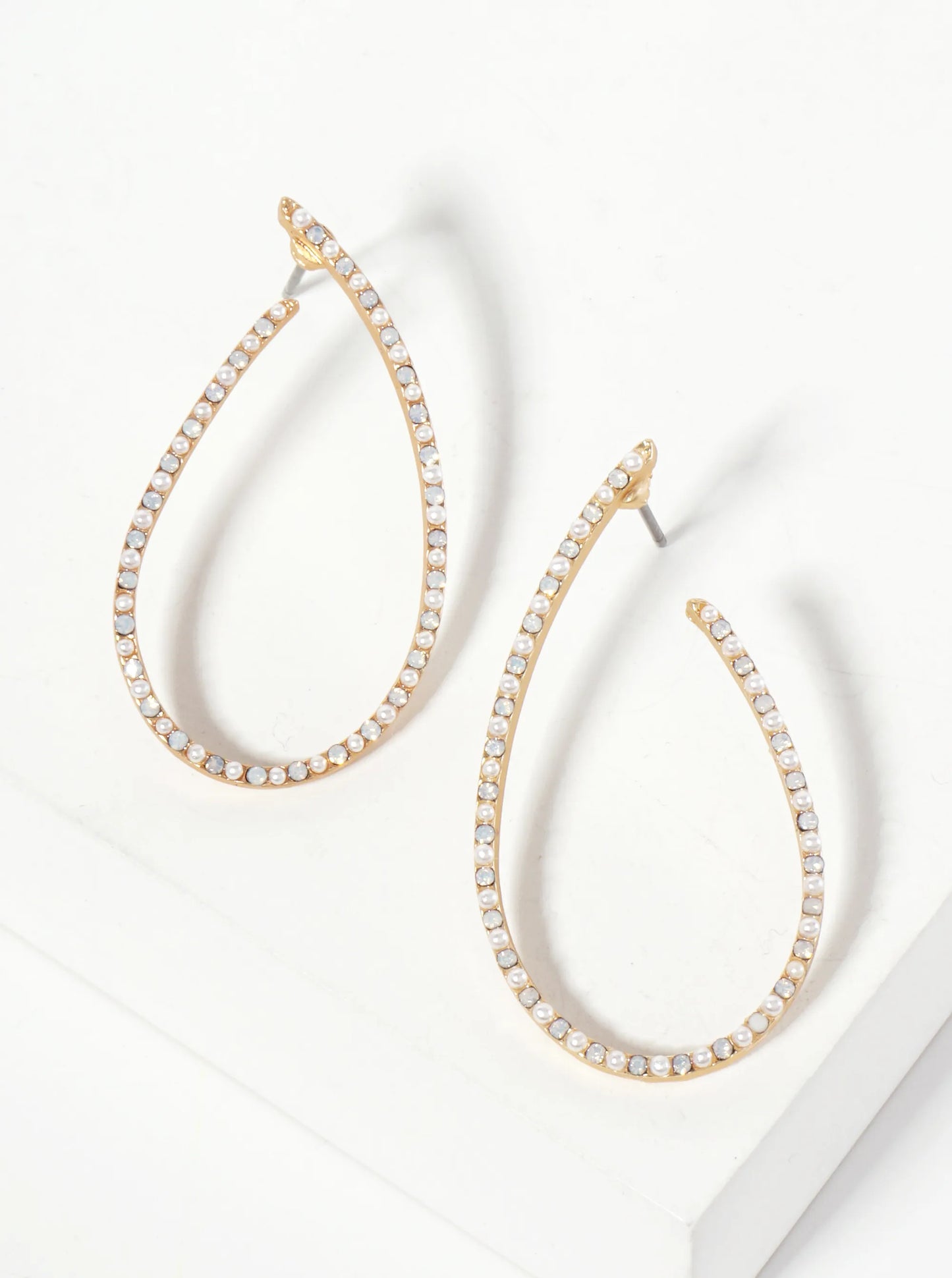 Crystal-Pave 40mm Front-Facing Teardrop Hoop Earrings