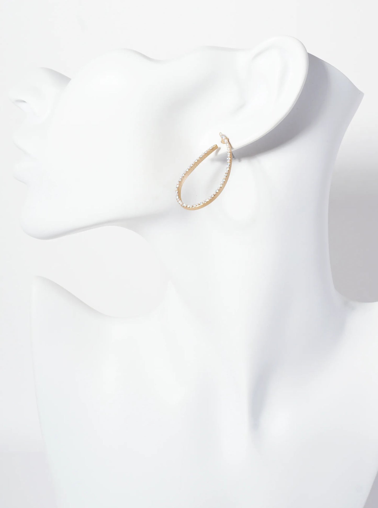 Crystal-Pave 40mm Front-Facing Teardrop Hoop Earrings