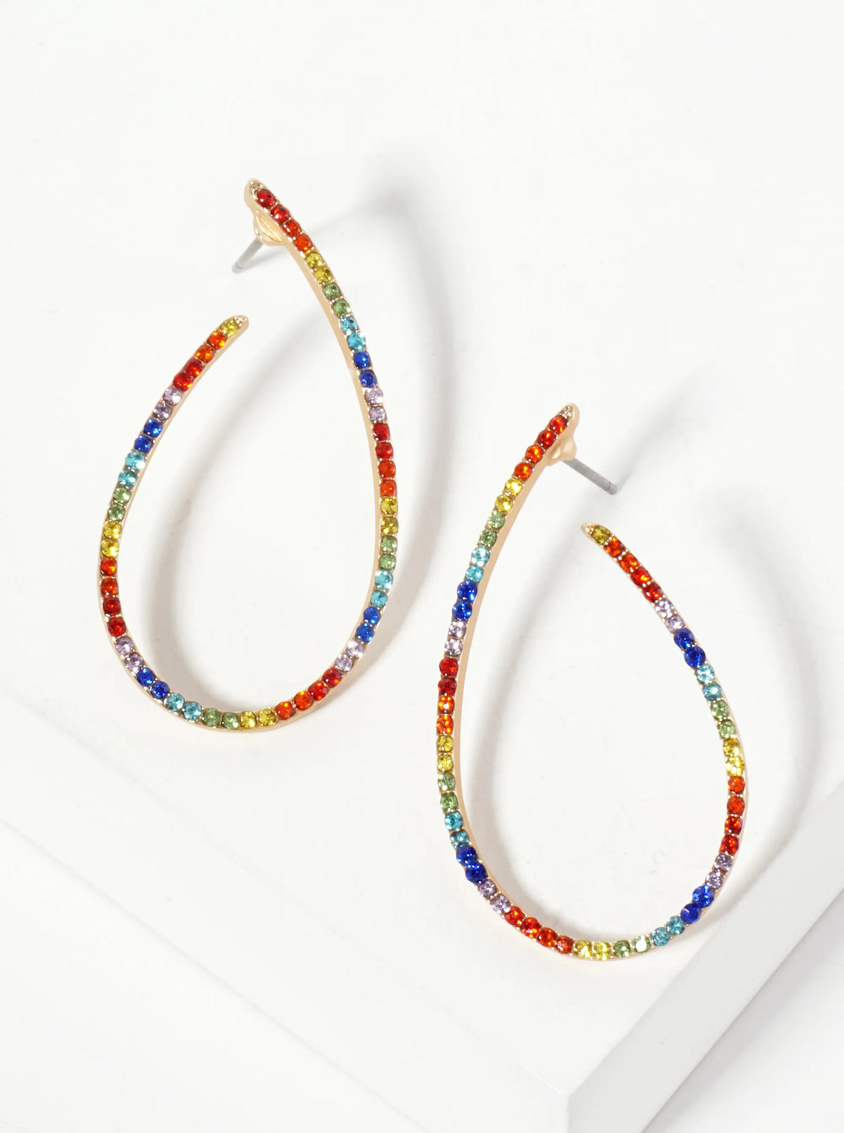 Crystal-Pave 40mm Front-Facing Teardrop Hoop Earrings