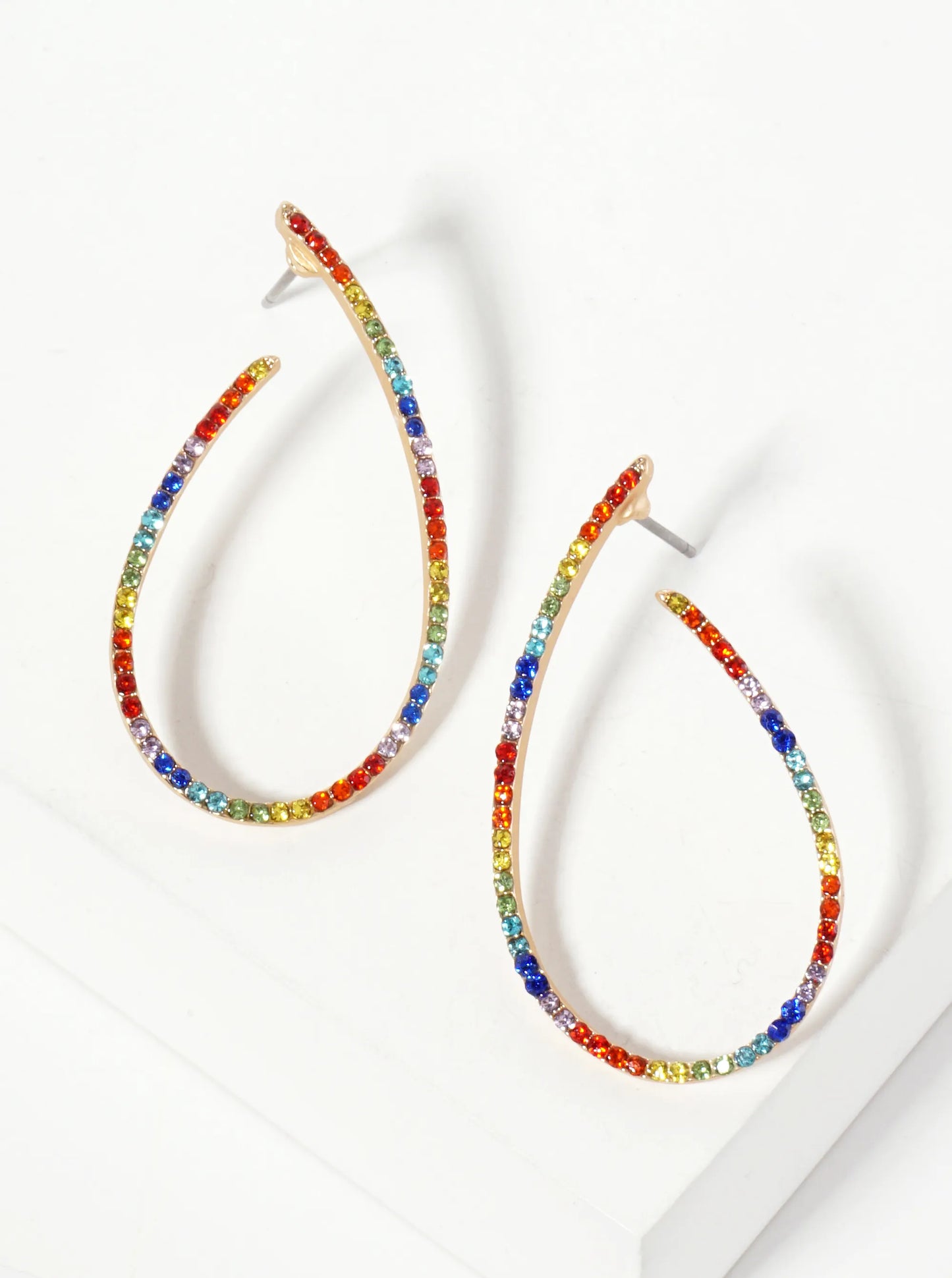 Crystal-Pave 40mm Front-Facing Teardrop Hoop Earrings