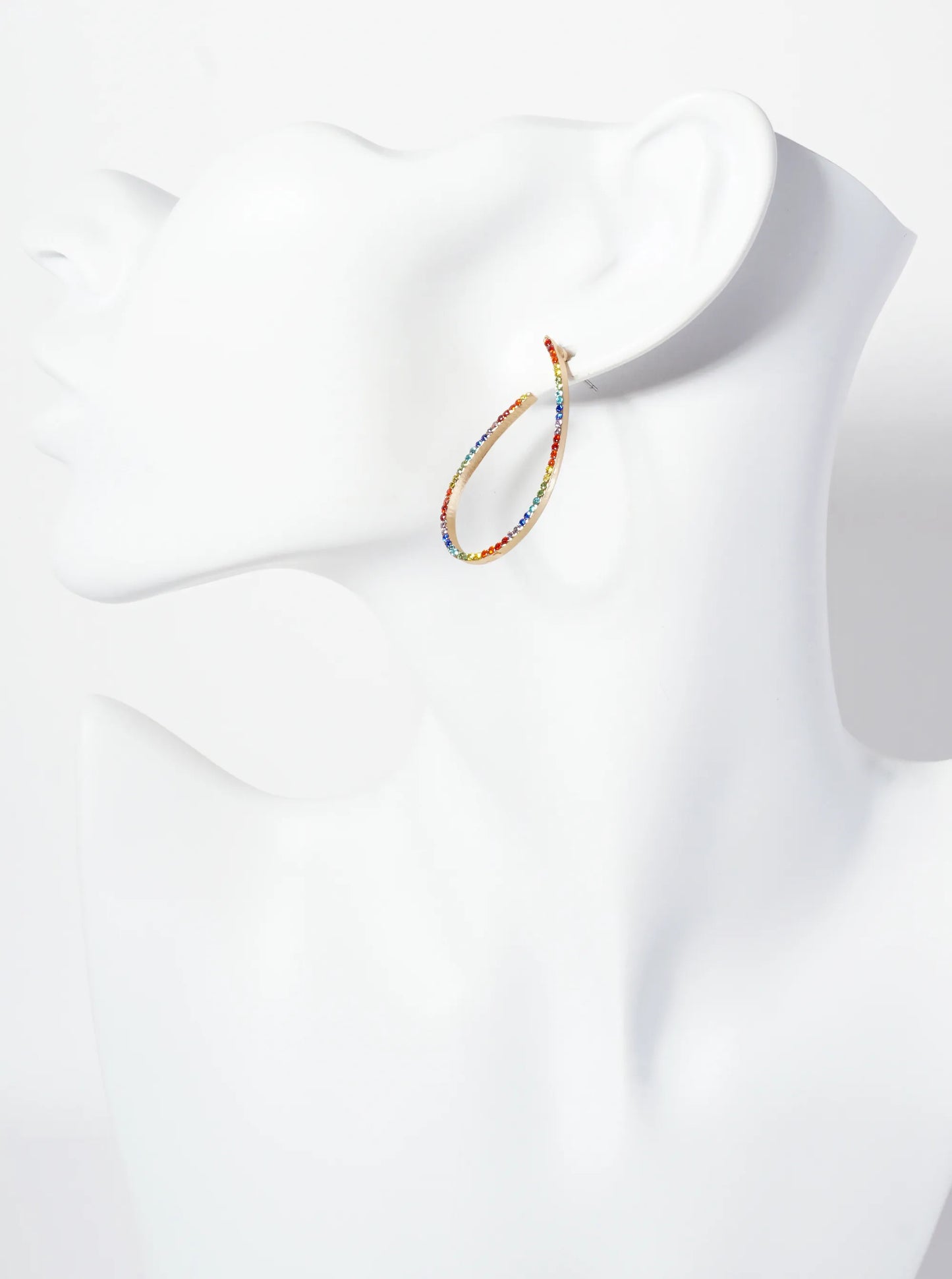 Crystal-Pave 40mm Front-Facing Teardrop Hoop Earrings