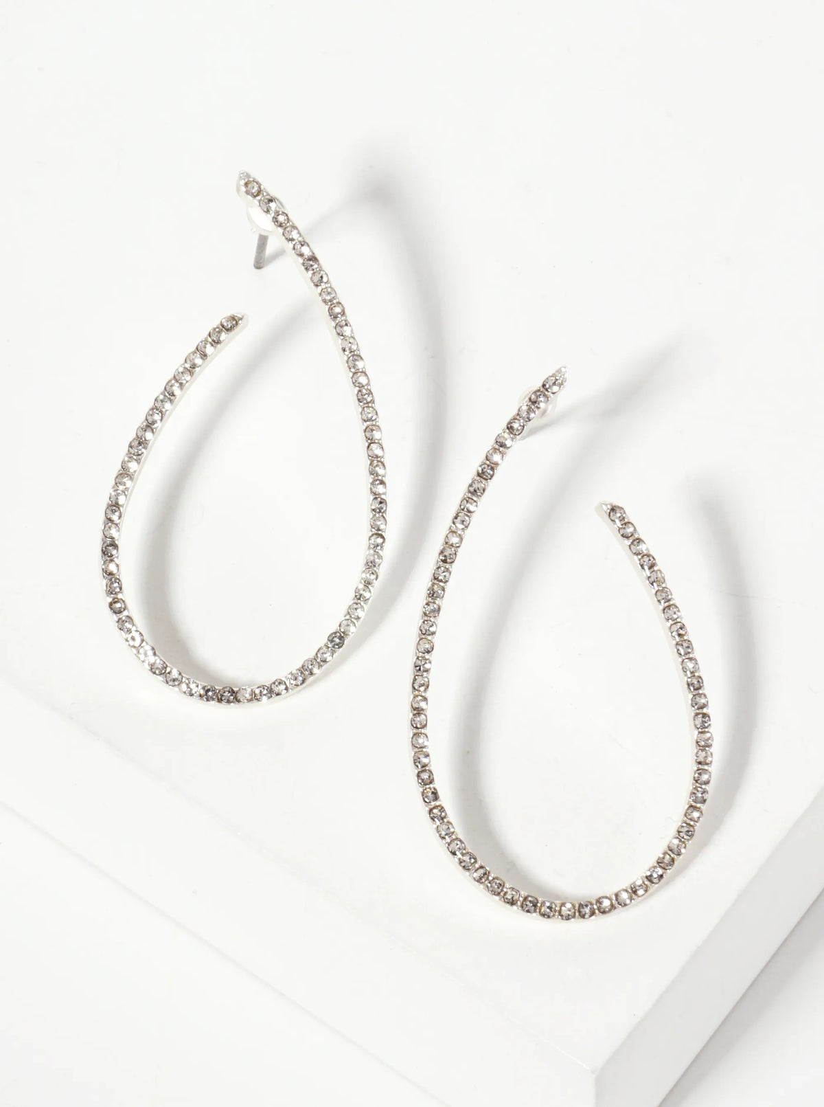 Crystal-Pave 40mm Front-Facing Teardrop Hoop Earrings