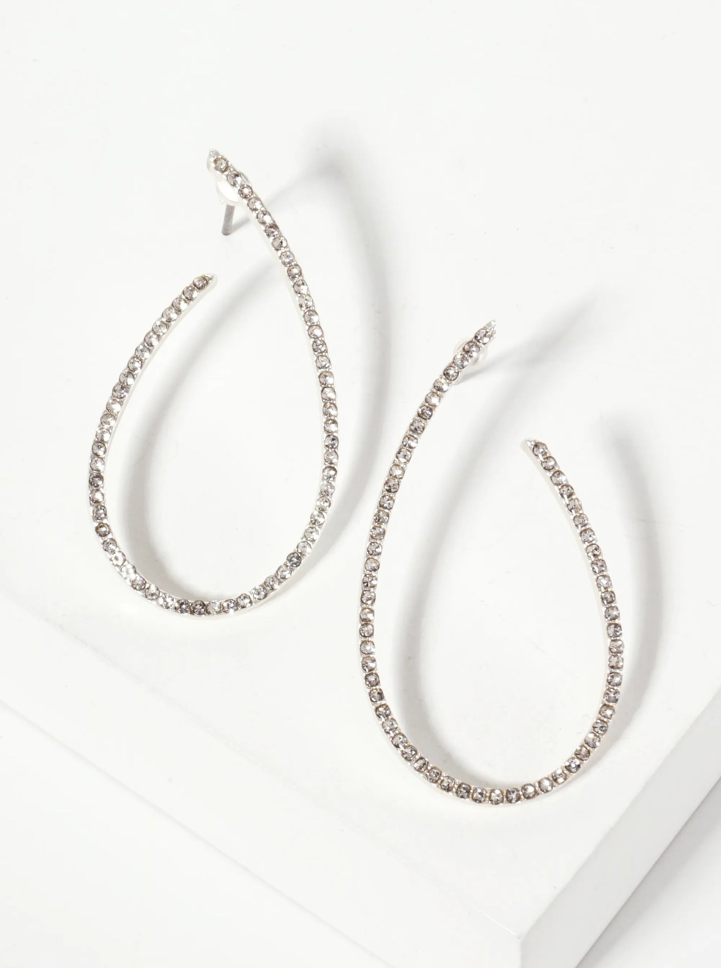 Crystal-Pave 40mm Front-Facing Teardrop Hoop Earrings
