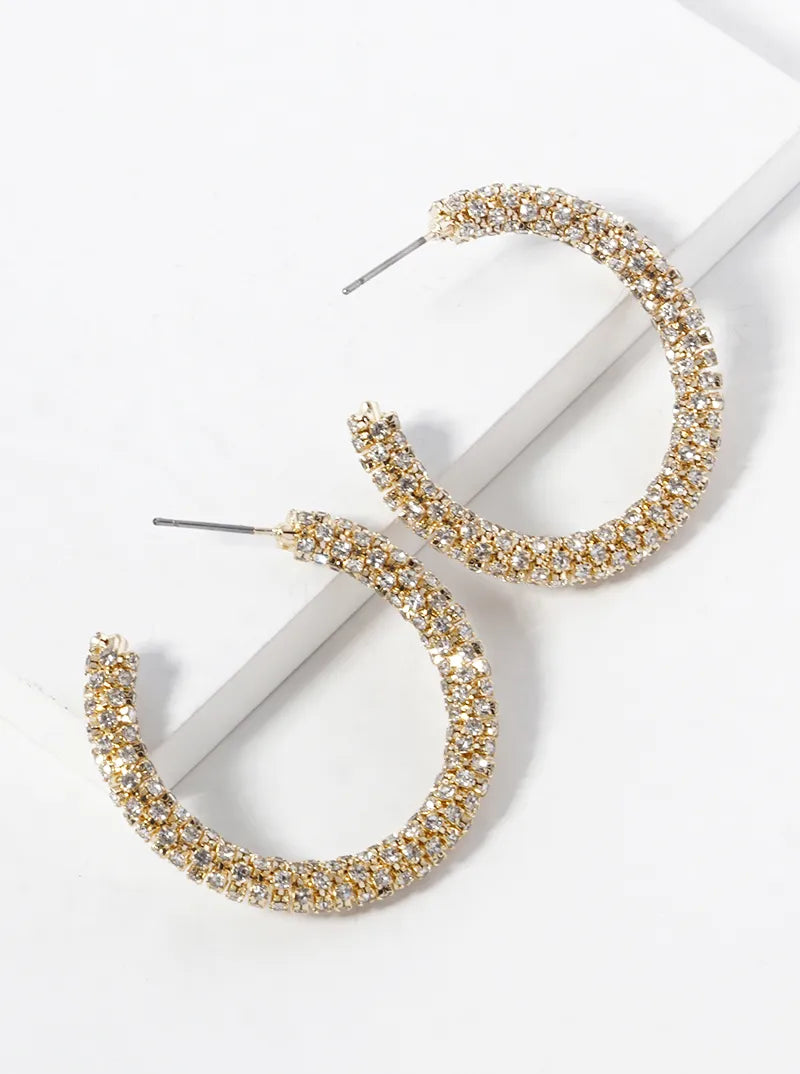 Crystal Pave 40mm Sparkling Open Hoop Earrings