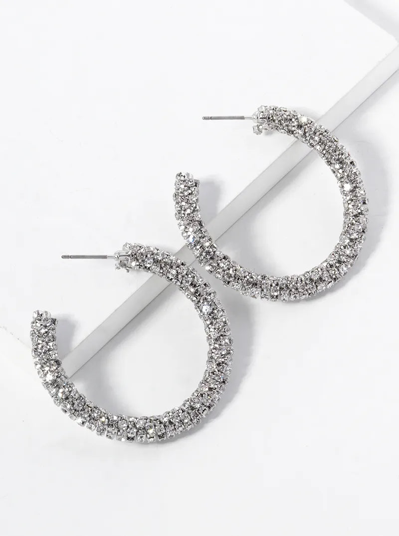 Crystal Pave 40mm Sparkling Open Hoop Earrings