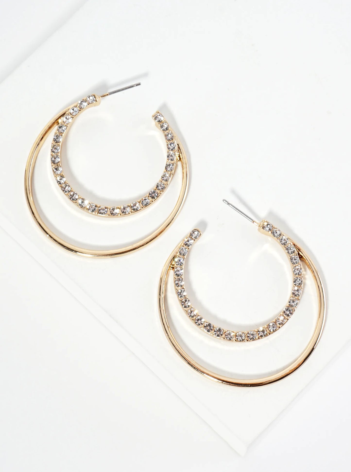 Crystal Pave 40mm Tapered Double Hoop Earrings